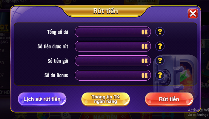 Rút tiền 68gb về tài khoản dễ dàng và nhanh chóng 3 Thông tin tài khoản của người chơi